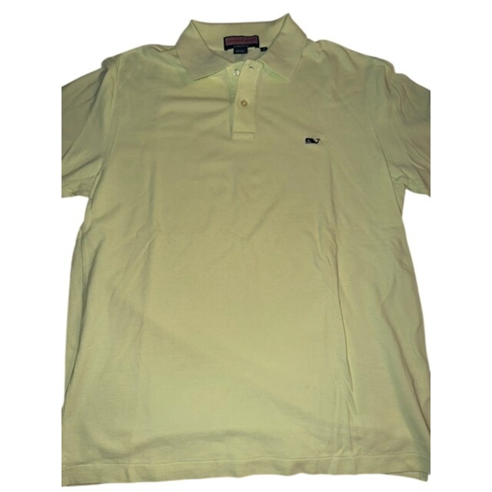Vineyard Vines Mens Medium‎ Yellow Lime Cotton Pique Short Sleeve Whale Polo